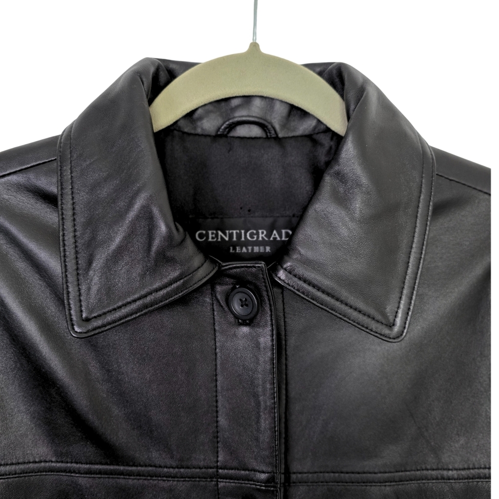 Vintage Centigrade Black Leather Button- Front Sh… - image 2